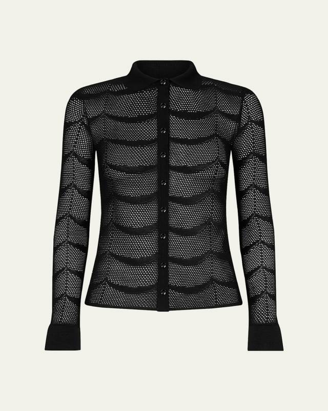 Crescent Mesh Polo Button Down Top